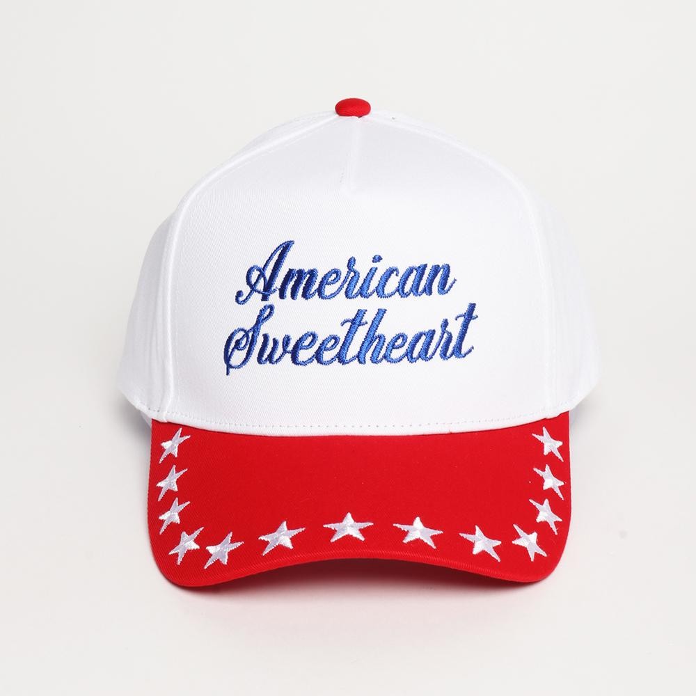 "American Sweetheart" Embroidered Two Tone Baseball Cap With Star Details - One Size Fits Most - Snap Back Closure - 100% Cotton view 2