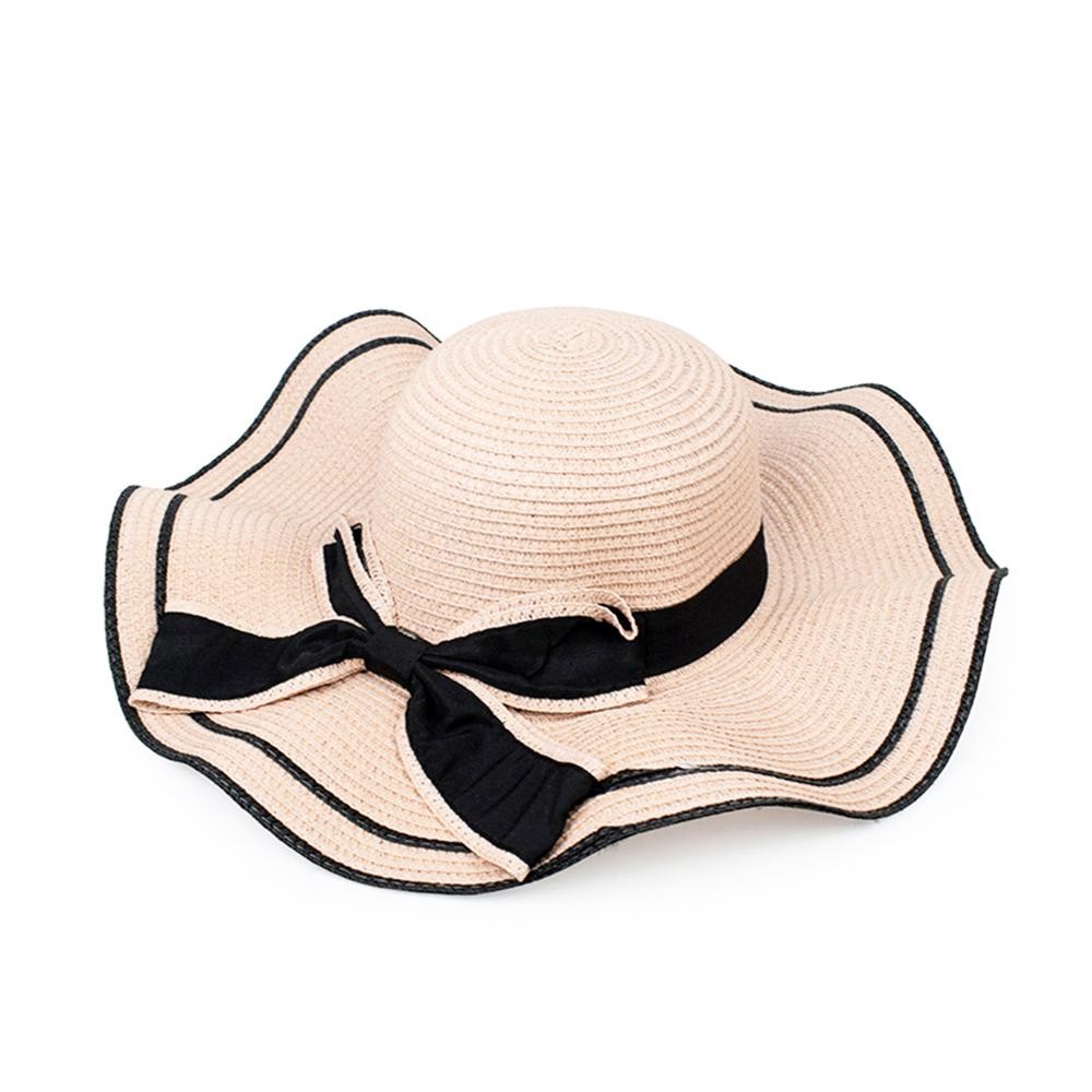 Two Tone Straw Sun Hat With Bow - One Size Fits Most view 2