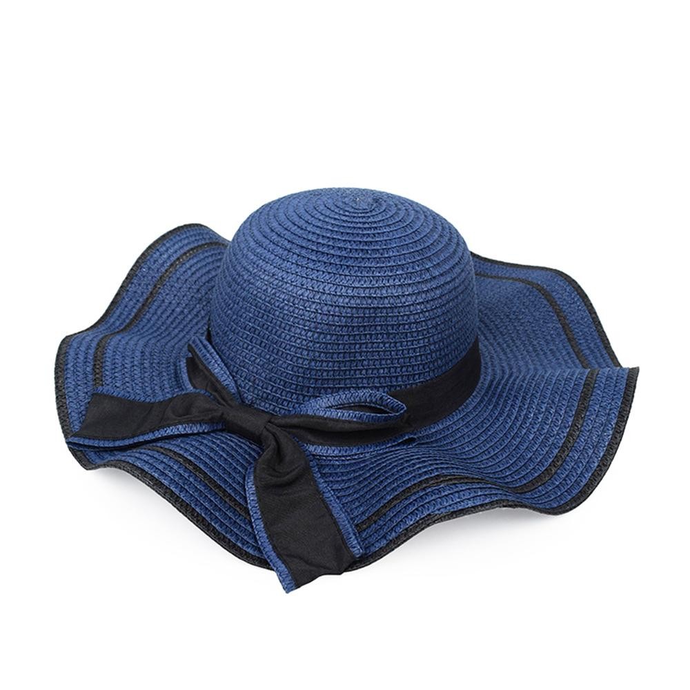 Two Tone Straw Sun Hat With Bow - One Size Fits Most view 2