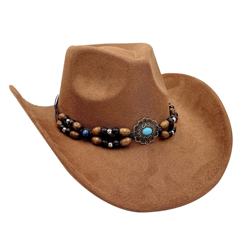 Do Everything In Love Felt Cowboy Hat With Wood Beaded Band & Turquoise Concho Detail - One Size Fits Most - 100% Polyester view 2