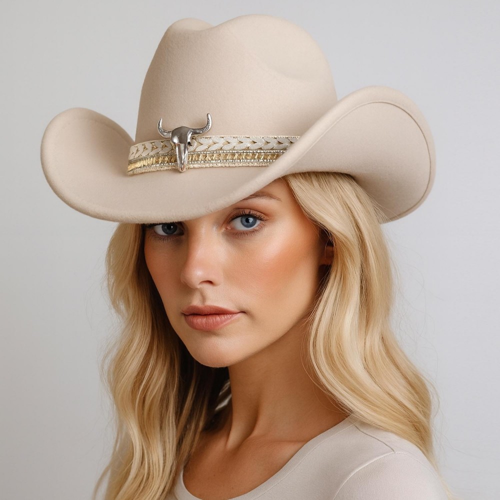 Do Everything In Love Felt Cowboy Hat With Studded Hat Band & Steer Detail - One Size Fits Most - 100% Polyester view 2