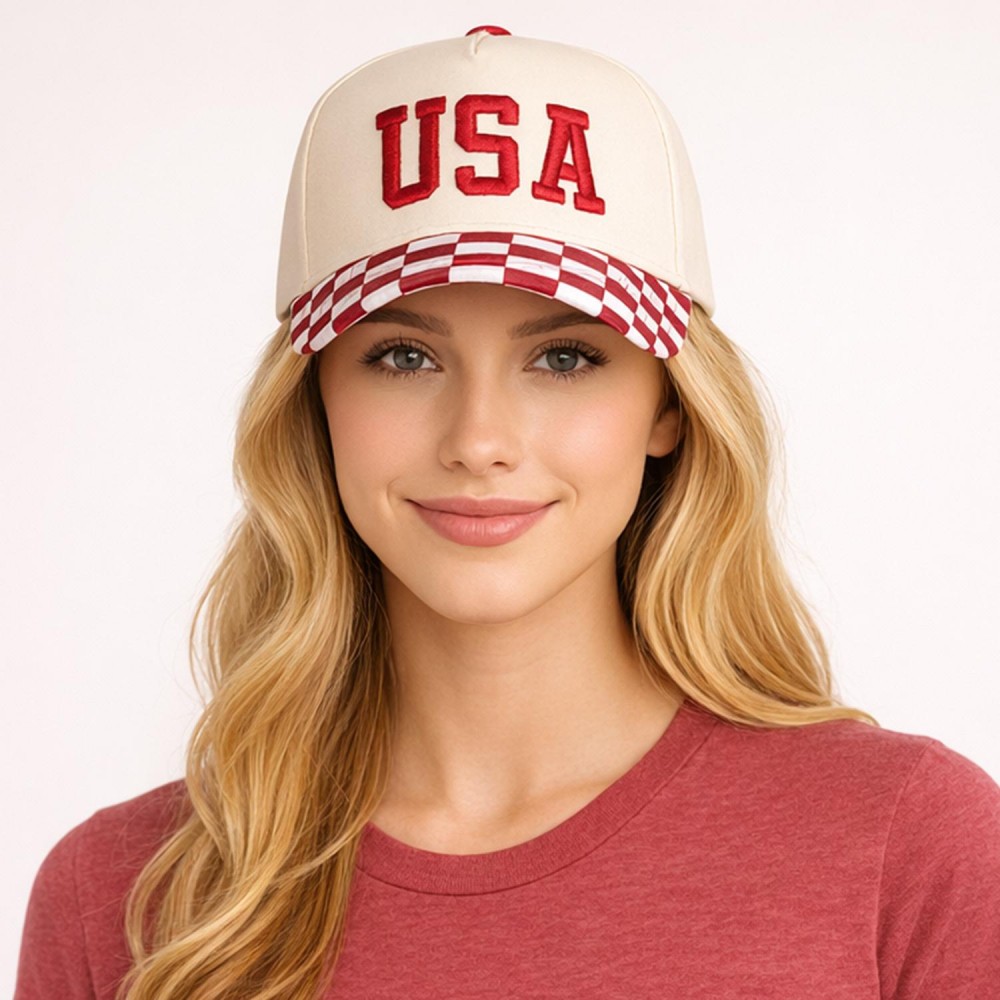 Do Everything In Love USA Embroidered Two Tone Checker Baseball Cap - One Size Fits Most - Snap Back Closure - 100% Cotton view 2