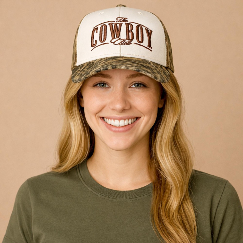 Do Everything In Love "The Cowboy Club" Embroidered Two Tone Camo Baseball Cap - One Size Fits Most - Snap Back Closure - 100% Cotton view 2