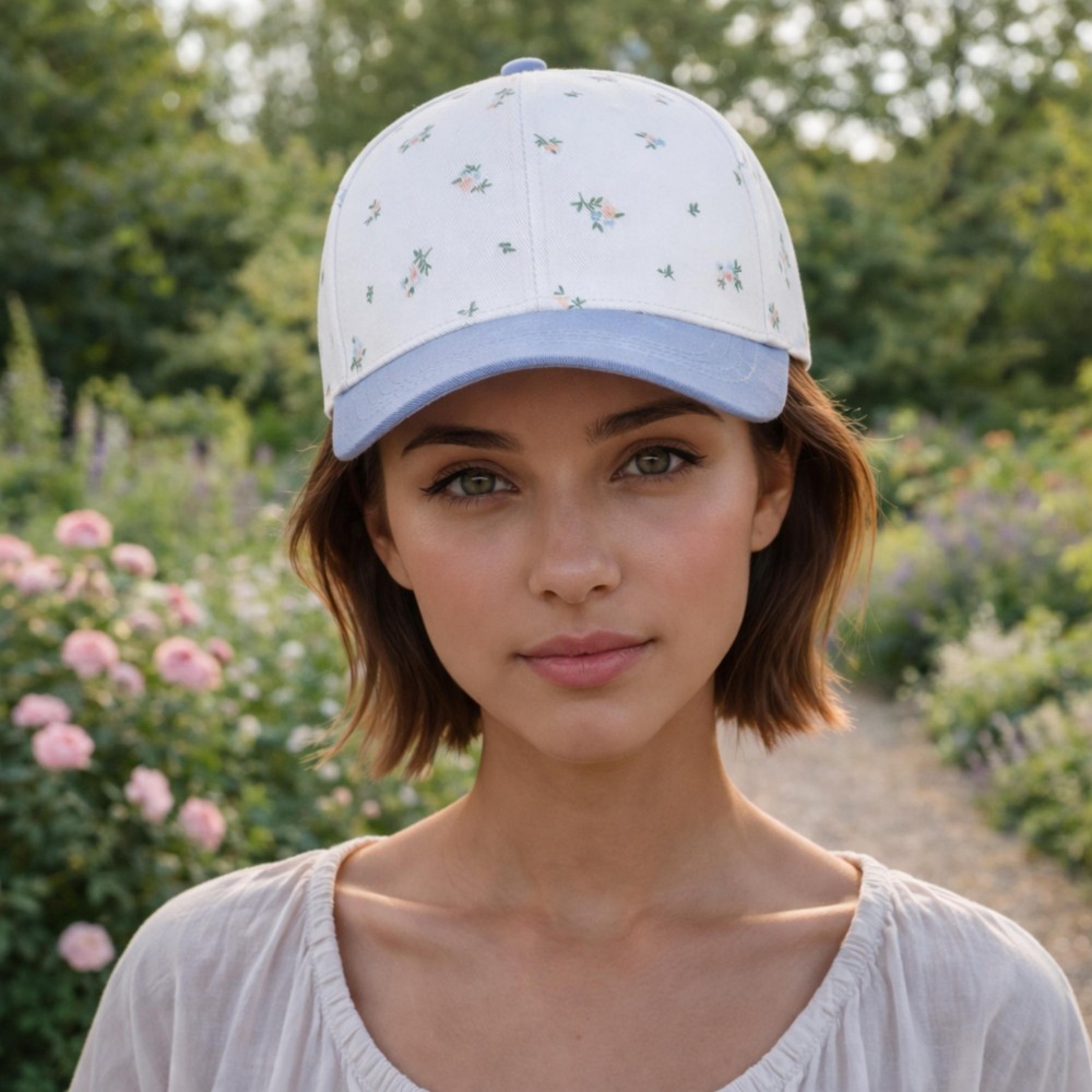 Flower Print Two Tone Baseball Cap - One Size Fits Most - Snap Back Closure - 100% Cotton view 2