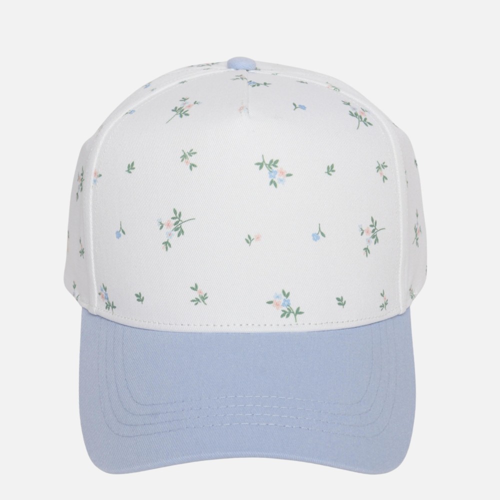 Flower Print Two Tone Baseball Cap - One Size Fits Most - Snap Back Closure - 100% Cotton view 4
