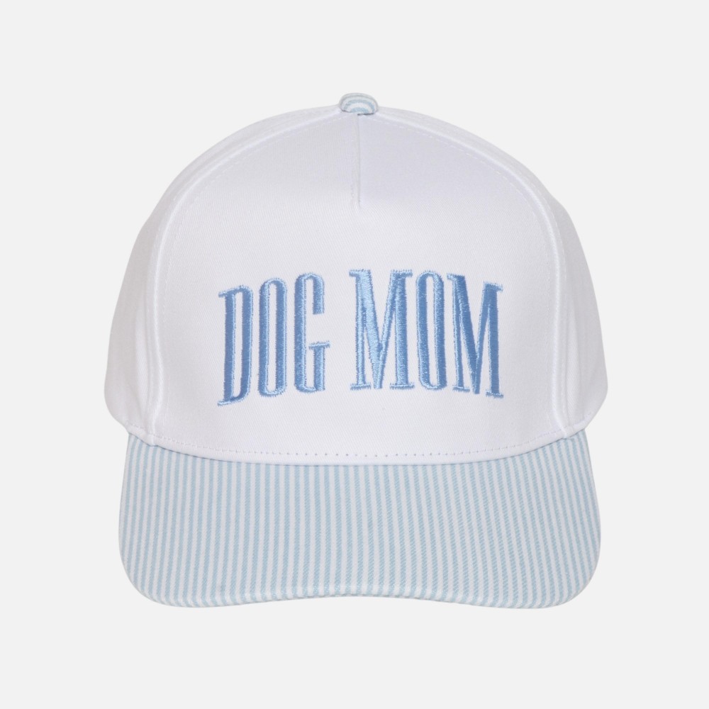 Two Tone Skinny Stripe Baseball Cap With Embroidered "DOG MOM" - Snap Back Closure - One Size Fits Most - 100% Cotton view 2