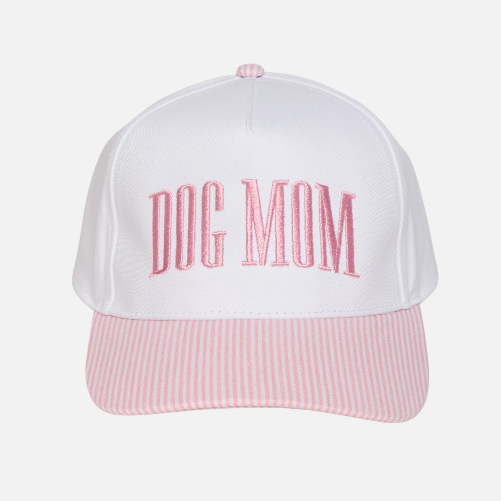 Two Tone Skinny Stripe Baseball Cap With Embroidered "DOG MOM" - Snap Back Closure - One Size Fits Most - 100% Cotton view 2