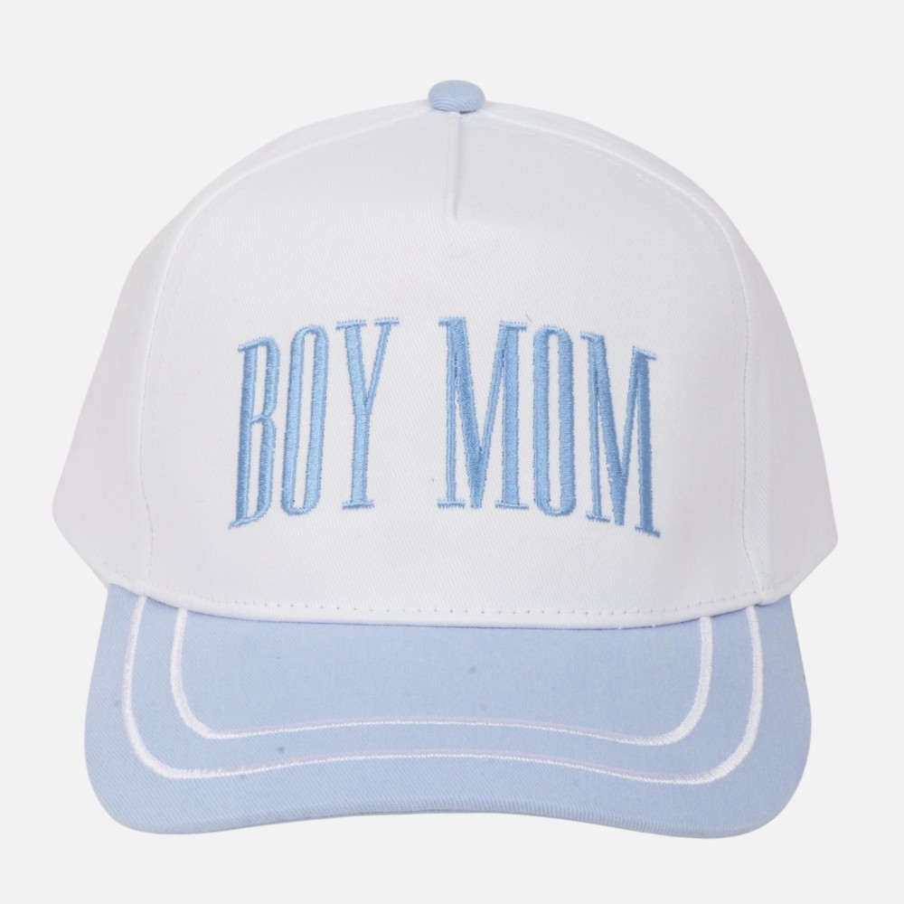 Two Tone "BOY MOM" Embroidered Baseball Cap With Lined Bill - Snap Back Closure - One Size Fits Most - 100% Cotton view 2