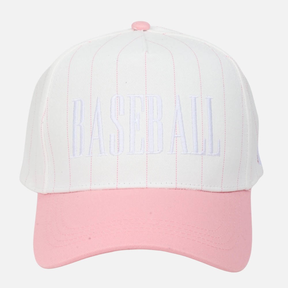 Two Tone Pinstripe "BASEBALL" Embroidered Baseball Cap - Baseball Side Embroidery - Snap Back Closure - One Size Fits Most - 100% Cotton view 2