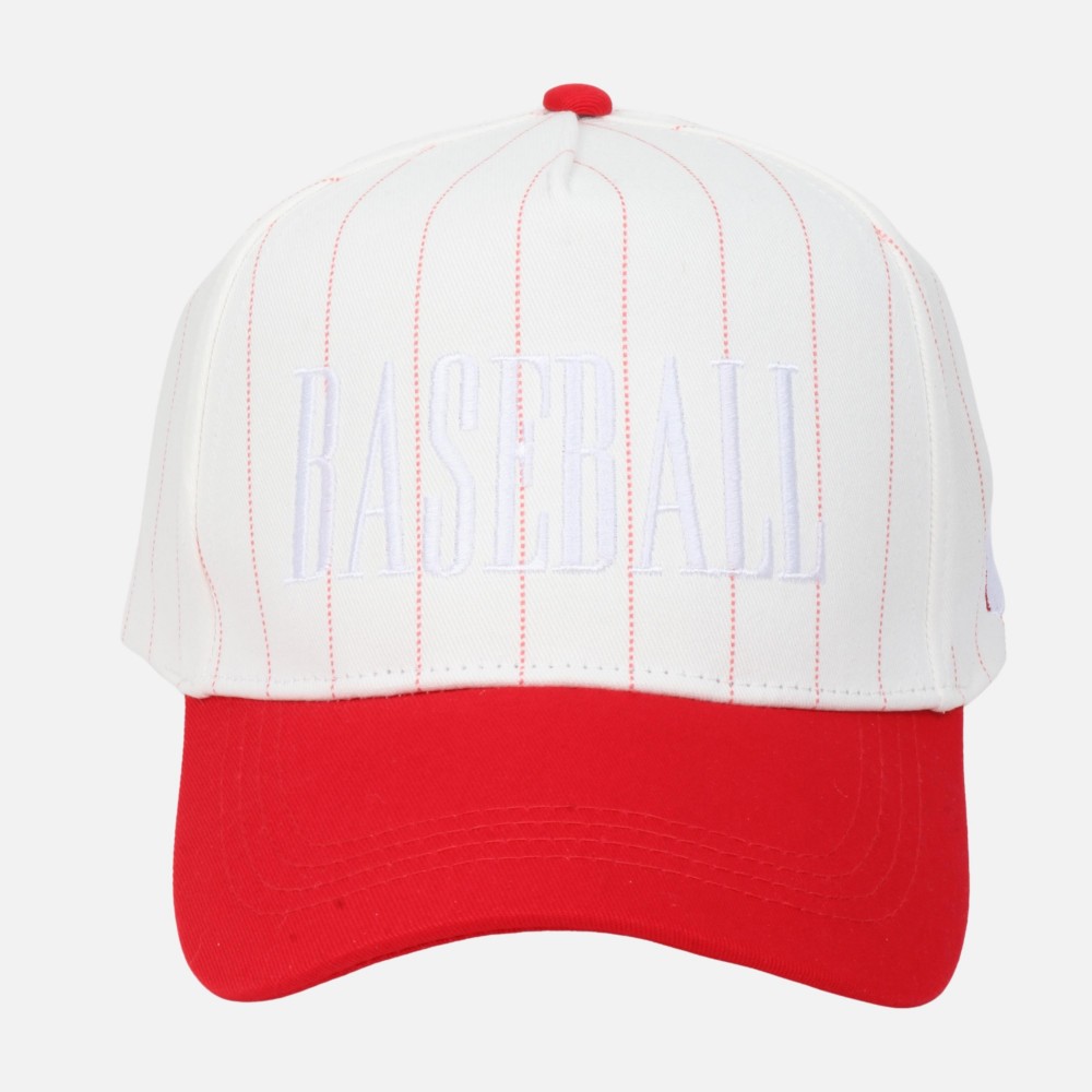 Two Tone Pinstripe "BASEBALL" Embroidered Baseball Cap - Baseball Side Embroidery - Snap Back Closure - One Size Fits Most - 100% Cotton view 2