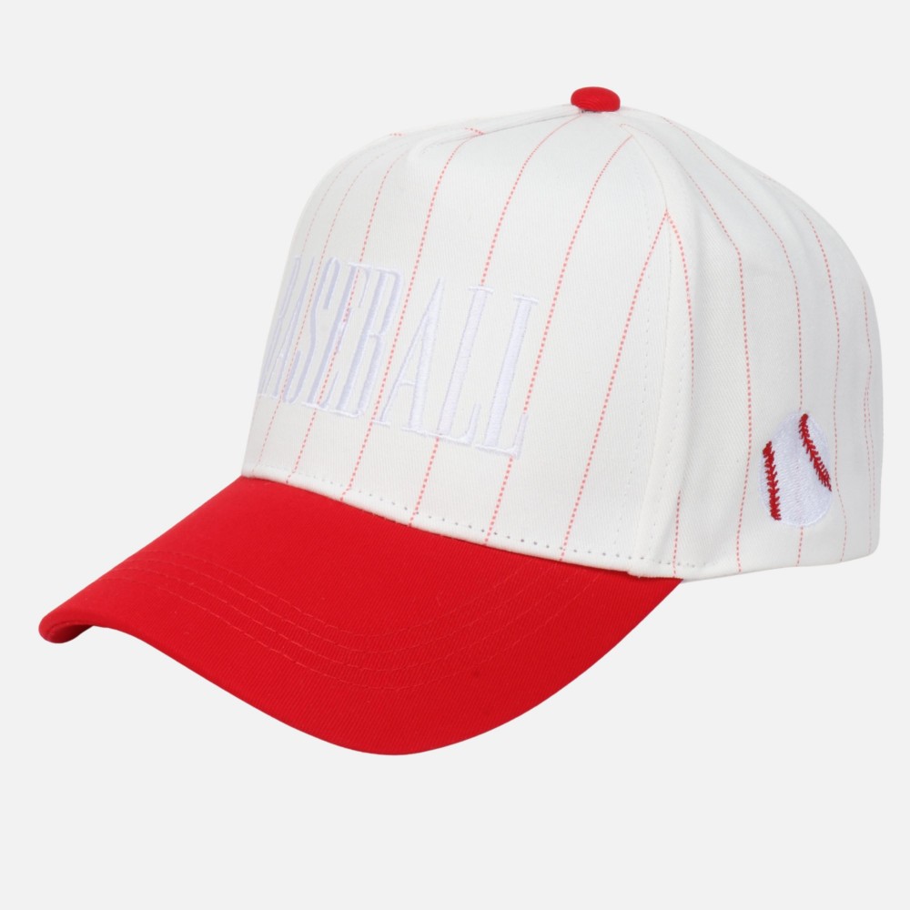 Two Tone Pinstripe "BASEBALL" Embroidered Baseball Cap - Baseball Side Embroidery - Snap Back Closure - One Size Fits Most - 100% Cotton view 4