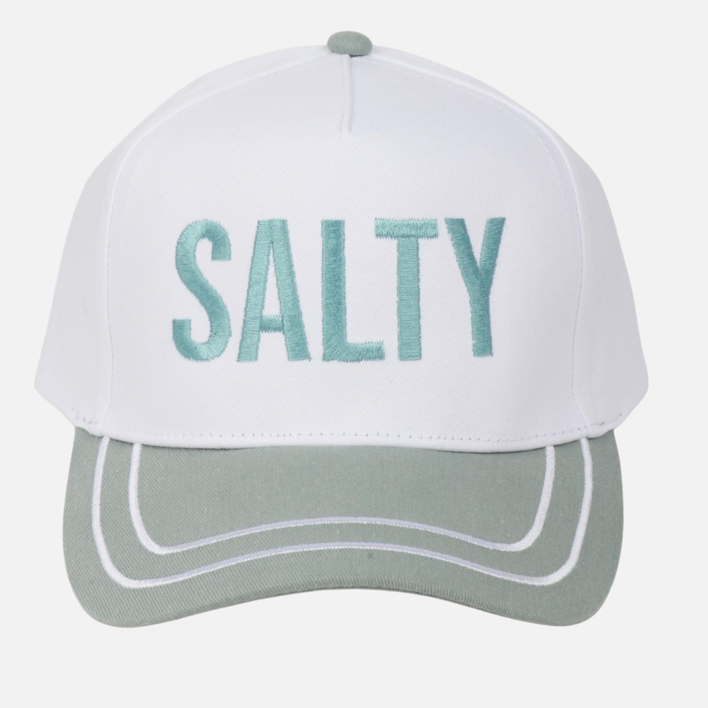 Two Tone "SALTY" Embroidered Baseball Cap With Lined Bill - Snap Back Closure - One Size Fits Most - 100% Cotton view 2