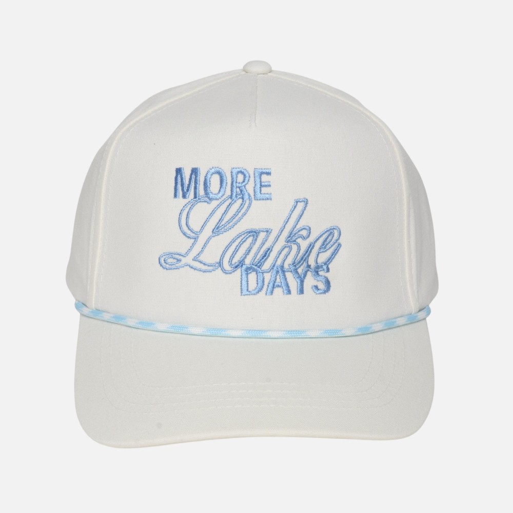 Linen "MORE LAKE DAYS" Baseball Cap With Rope Band - Palm Tree Side Embroidery - Snap Back Closure - One Size Fits Most - 100% Cotton view 2