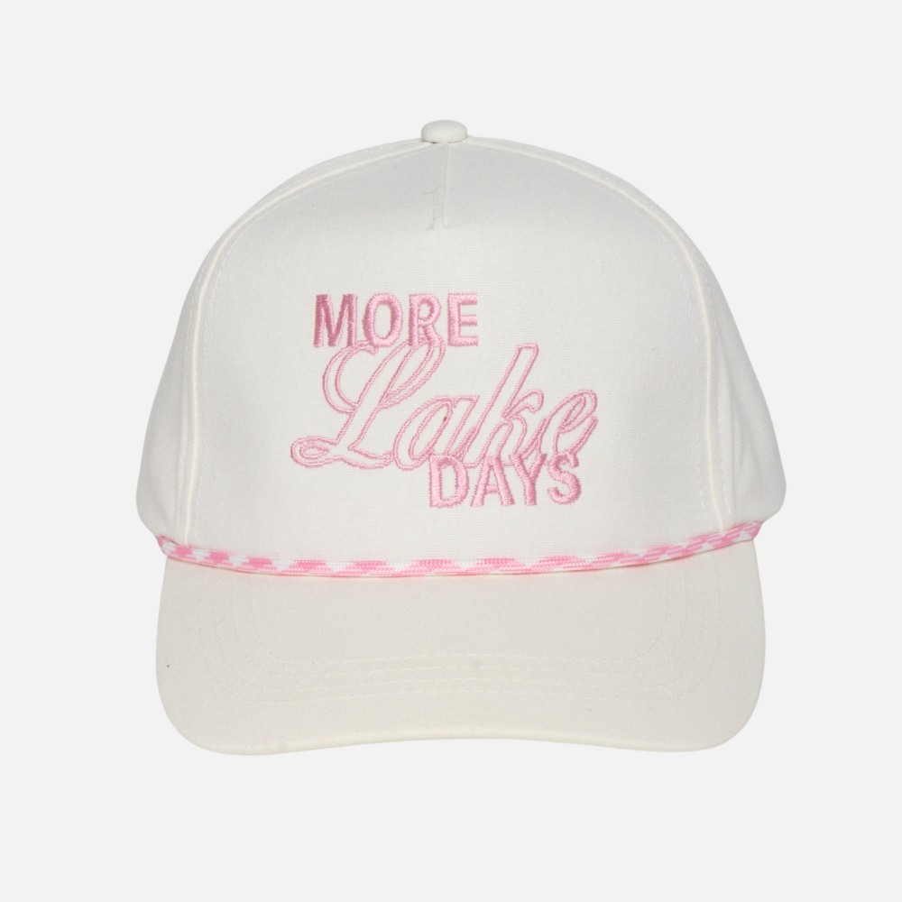 Linen "MORE LAKE DAYS" Baseball Cap With Rope Band - Palm Tree Side Embroidery - Snap Back Closure - One Size Fits Most - 100% Cotton view 2
