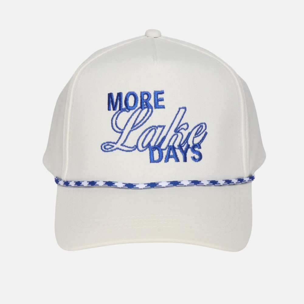 Linen "MORE LAKE DAYS" Baseball Cap With Rope Band - Palm Tree Side Embroidery - Snap Back Closure - One Size Fits Most - 100% Cotton view 2