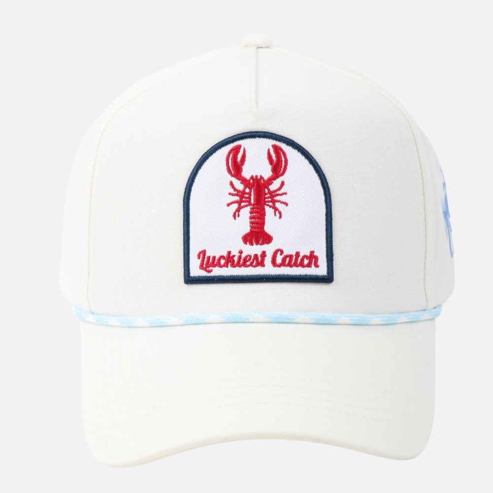 Linen "Luckiest Catch" & Crawfish Patch Baseball Cap With Rope Band - Palm Tree Side Embroidery - Snap Back Closure - One Size Fits Most - 100% Cotton view 2
