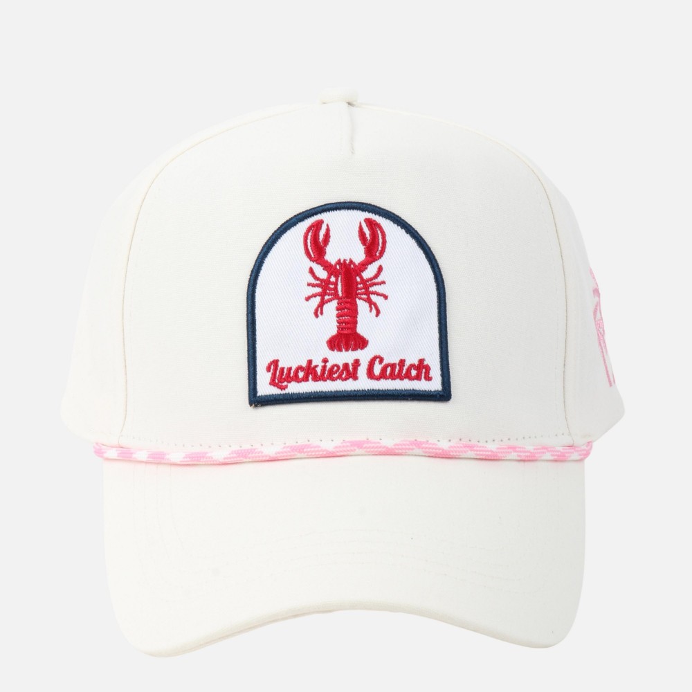 Linen "Luckiest Catch" & Crawfish Patch Baseball Cap With Rope Band - Palm Tree Side Embroidery - Snap Back Closure - One Size Fits Most - 100% Cotton view 2