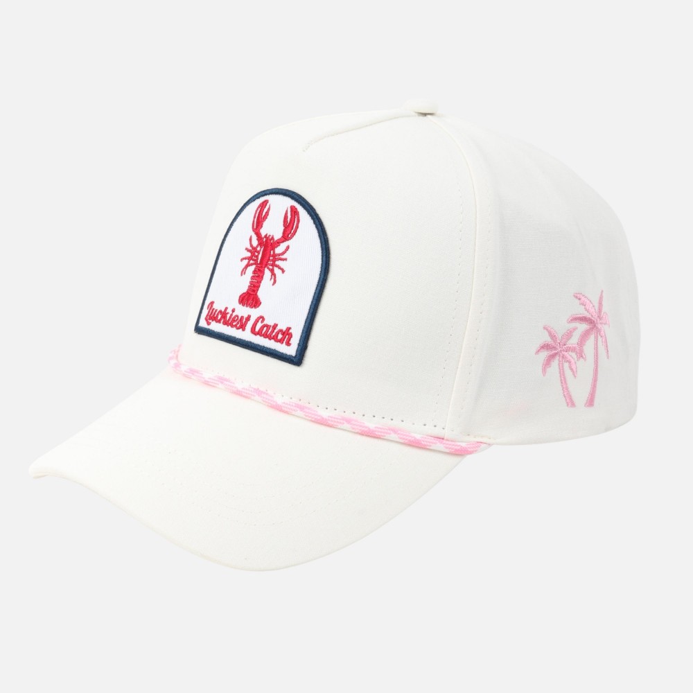 Linen "Luckiest Catch" & Crawfish Patch Baseball Cap With Rope Band - Palm Tree Side Embroidery - Snap Back Closure - One Size Fits Most - 100% Cotton view 4