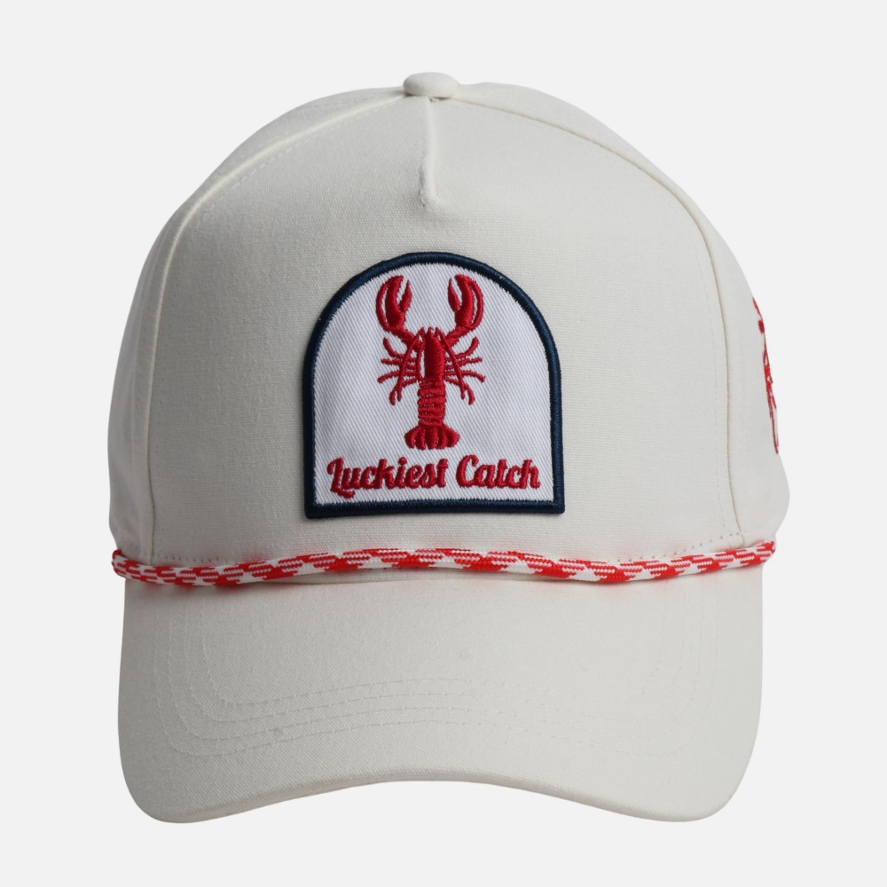 Linen "Luckiest Catch" & Crawfish Patch Baseball Cap With Rope Band - Palm Tree Side Embroidery - Snap Back Closure - One Size Fits Most - 100% Cotton view 2