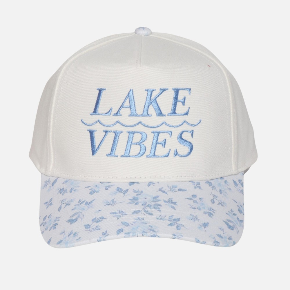 Two Tone Floral "LAKE VIBES" Embroidered Baseball Cap - Snap Back Closure - One Size Fits Most - 100% Cotton view 4
