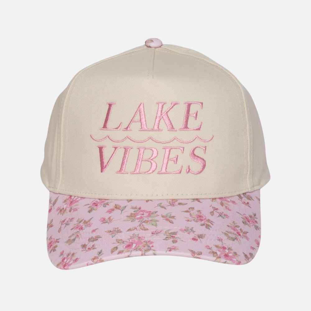 Two Tone Floral "LAKE VIBES" Embroidered Baseball Cap - Snap Back Closure - One Size Fits Most - 100% Cotton view 4