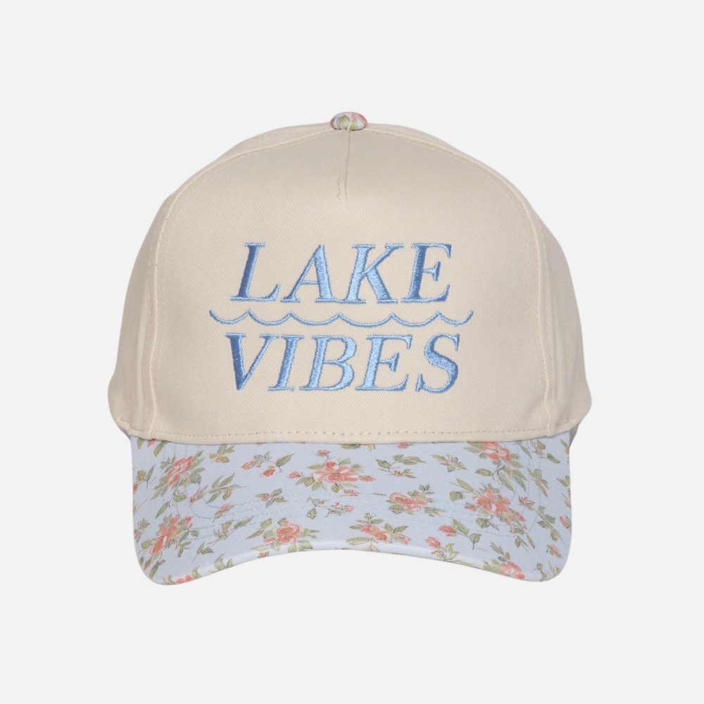 Two Tone Floral "LAKE VIBES" Embroidered Baseball Cap - Snap Back Closure - One Size Fits Most - 100% Cotton view 4
