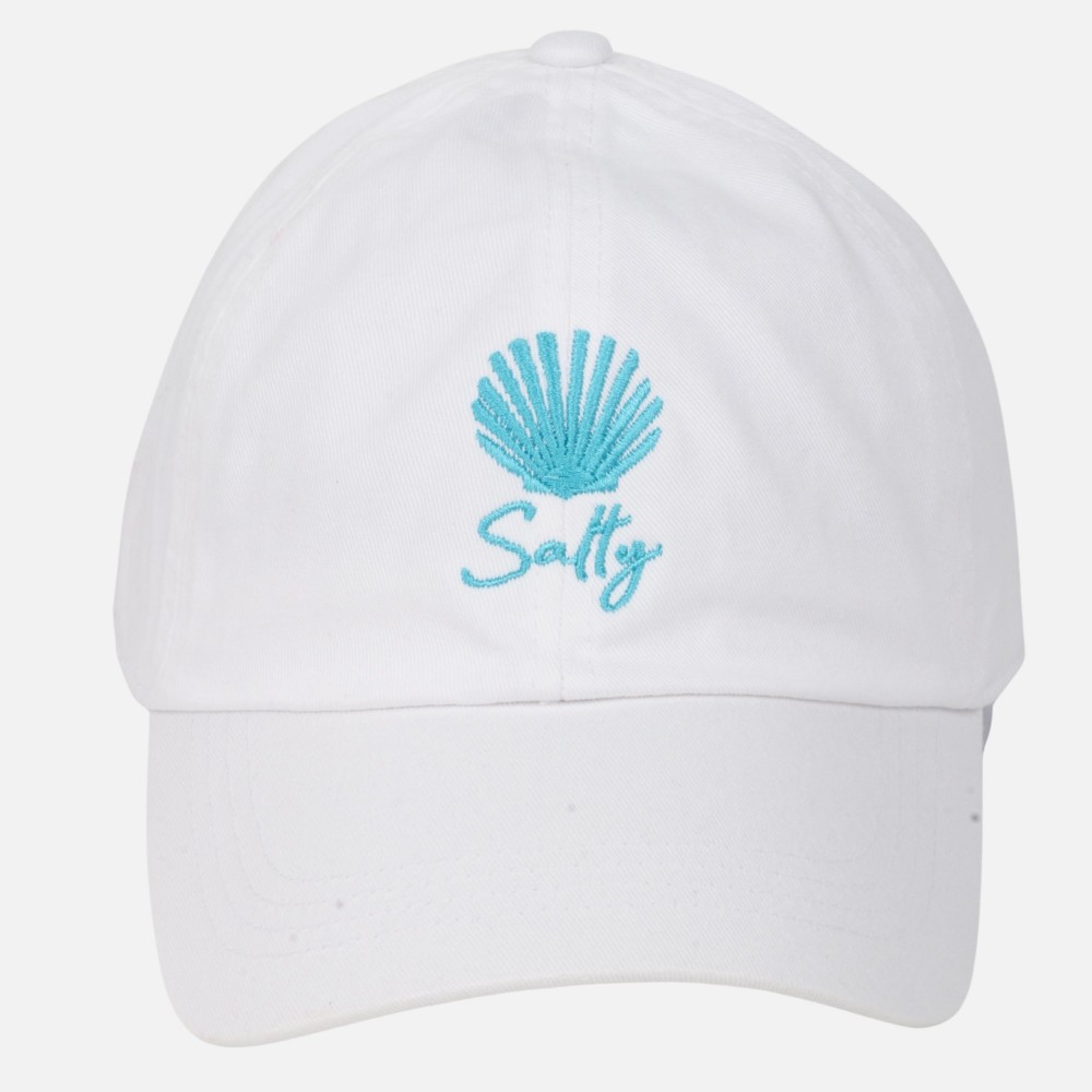 "Salty" & Shell Embroidered Baseball Cap - One Size Fits Most - Slide Buckle Adjustment - 100% Cotton view 4