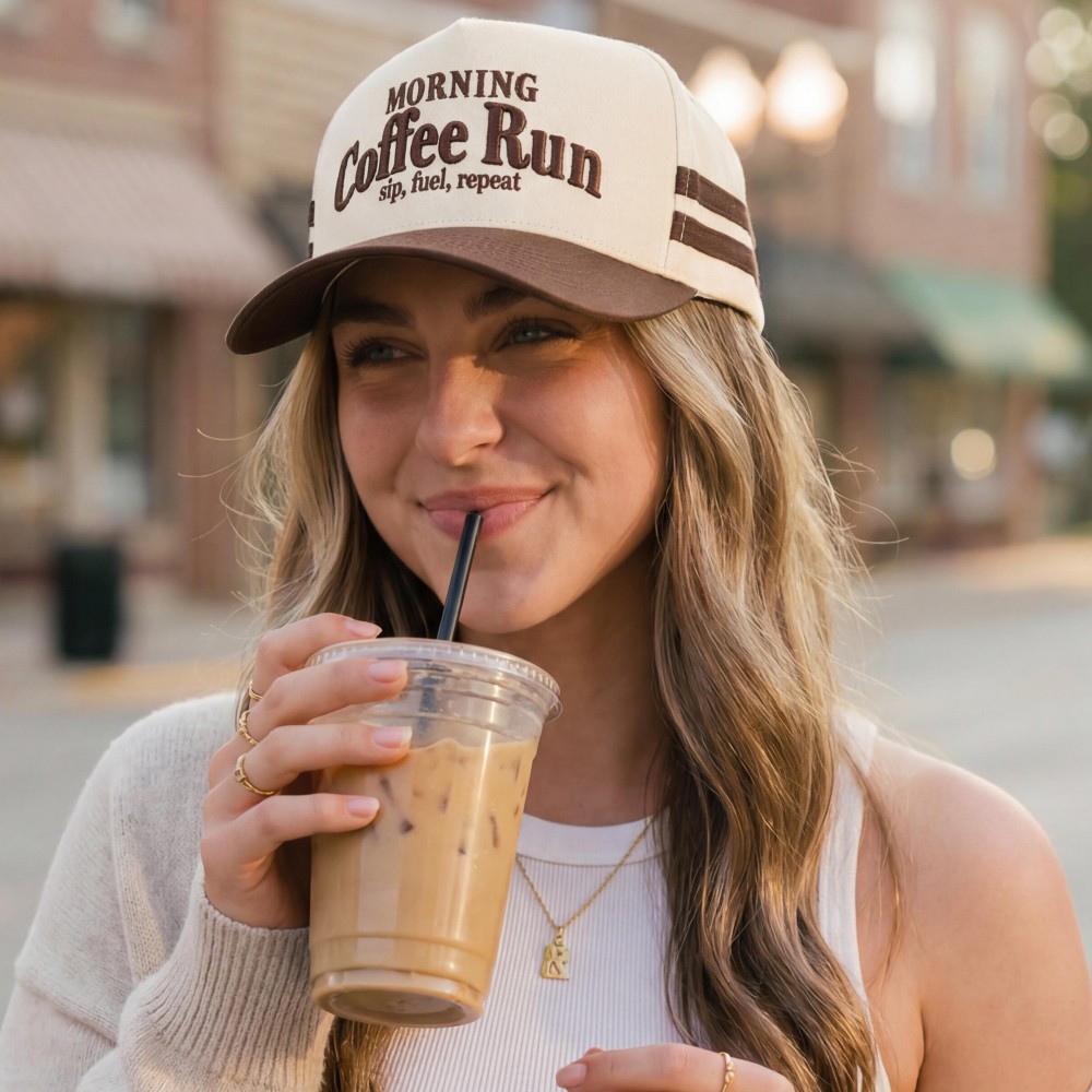 TCM0013 "Morning Coffee Run Sip, Fuel, Repeat " Embroidered Baseball Cap - Snap Back Closure - One Size Fits Most - 100% Cotton view 2