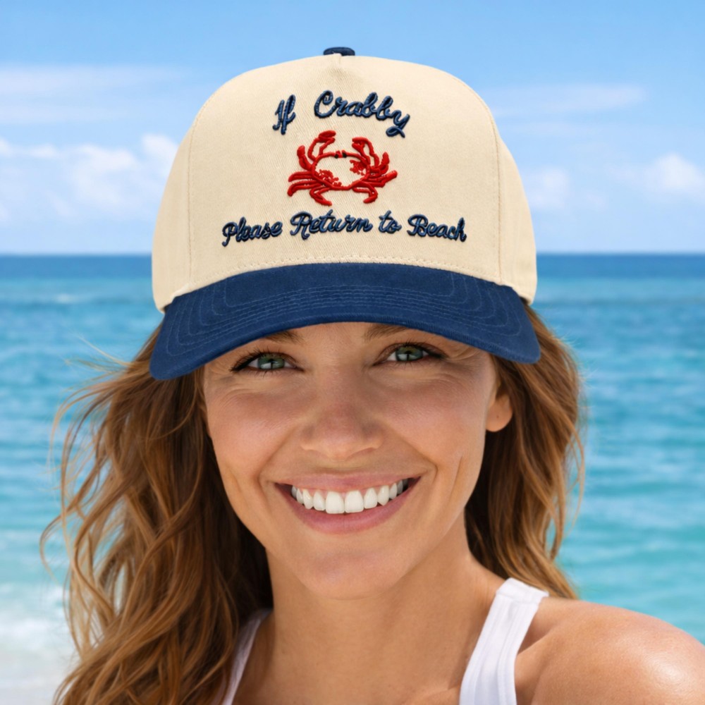C.C TCM0133 Two Tone "If Crabby Please Return To Beach" Canvas Embroidered Baseball Cap - Snap Back Closure - One Size Fits Most - 100% Cotton view 2