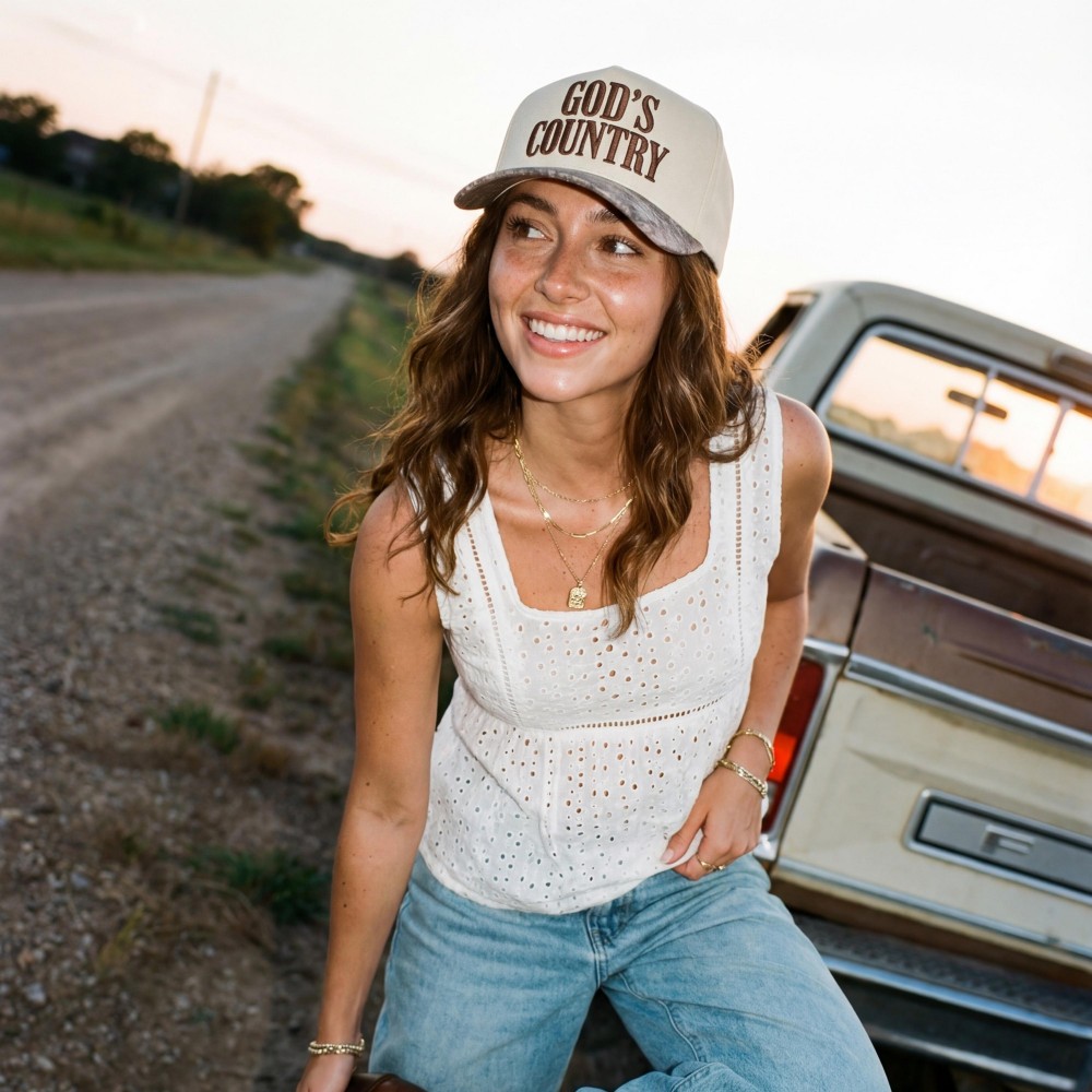 C.C TCM0162 Canvas Embroidered "God's Country" Baseball Cap - Snap Back Closure - One Size Fits Most - 100% Cotton view 2