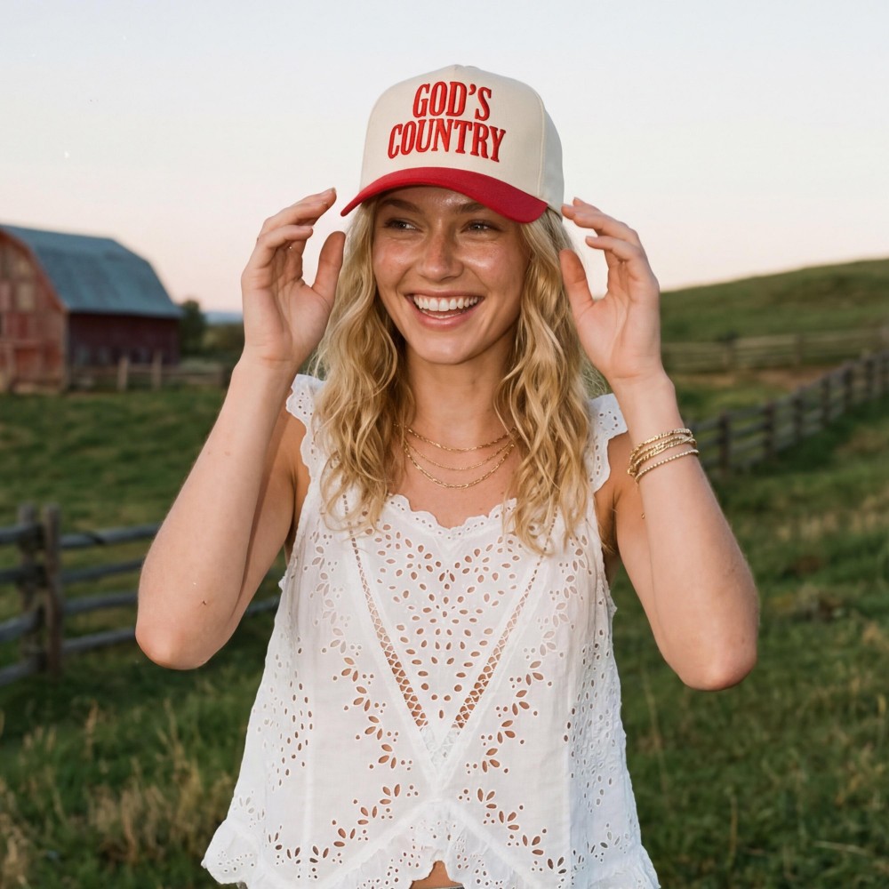 C.C TCM0162 Canvas Embroidered "God's Country" Baseball Cap - Snap Back Closure - One Size Fits Most - 100% Cotton view 2