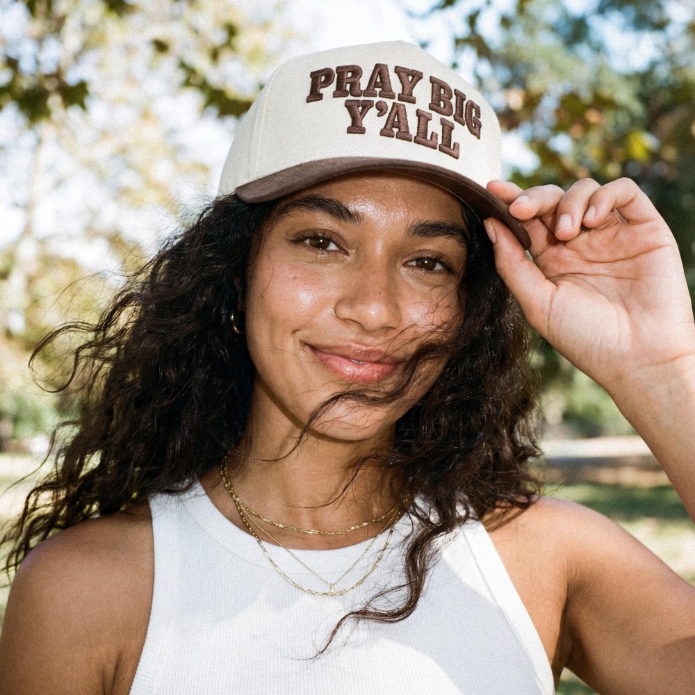 C.C TCM0187 Two Tone Canvas Embroidered "Pray Big Y'all" Baseball Cap - Snap Back Closure - One Size Fits Most - 100% Cotton view 2