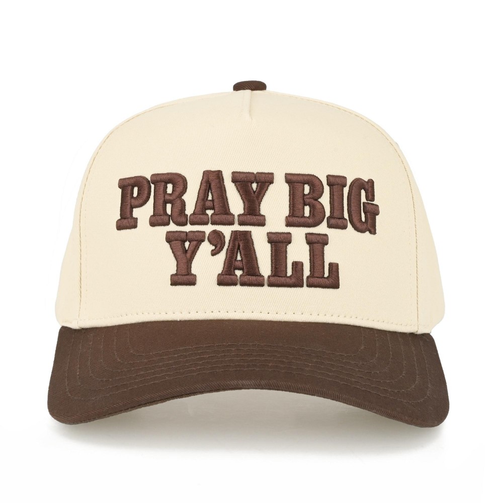 C.C TCM0187 Two Tone Canvas Embroidered "Pray Big Y'all" Baseball Cap - Snap Back Closure - One Size Fits Most - 100% Cotton view 4