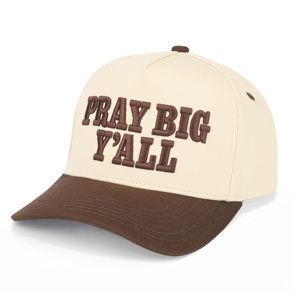 C.C TCM0187 Two Tone Canvas Embroidered "Pray Big Y'all" Baseball Cap - Snap Back Closure - One Size Fits Most - 100% Cotton view 6