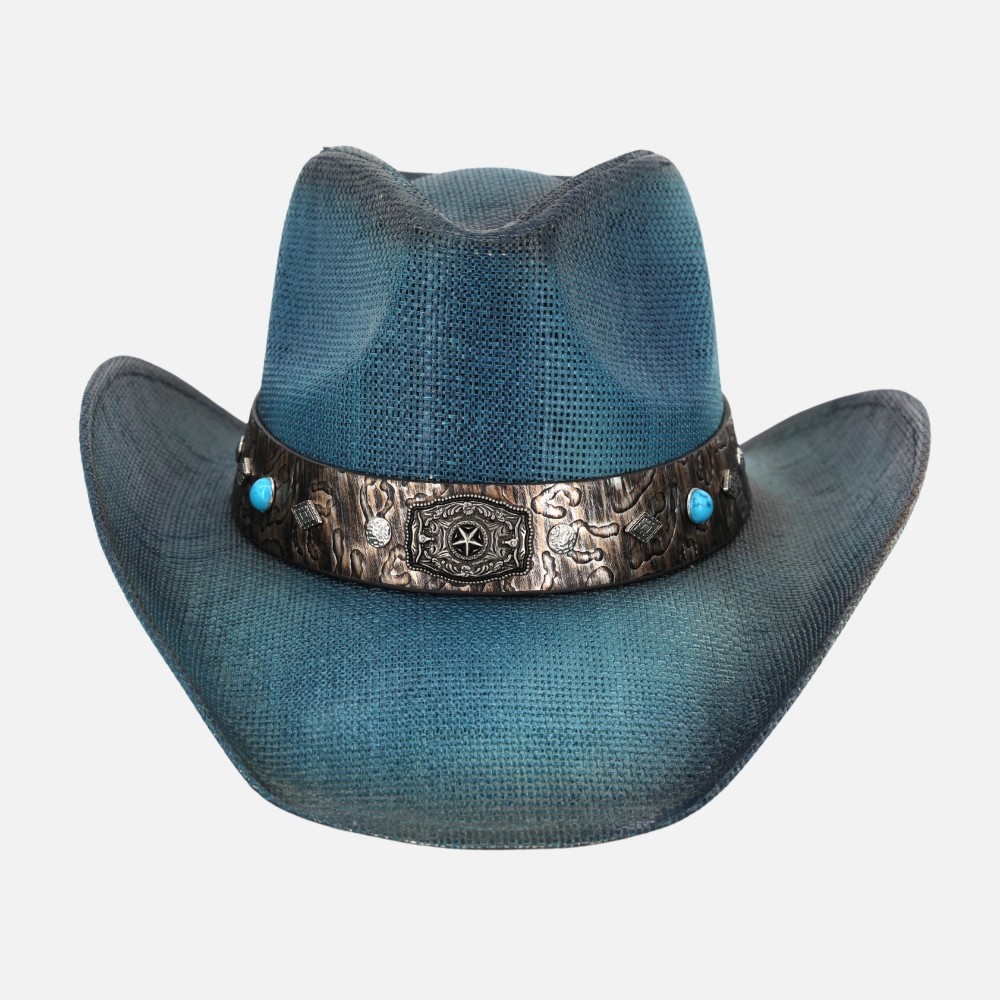 Vintage Straw Cowboy Hat With Rustic Studded Band & Star Concho - One Size Fits Most - 100% Paper view 4