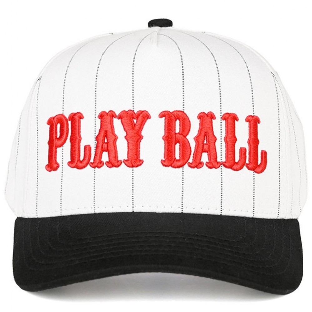 C.C TCM0078 Two Tone "PLAY BALL" Pin Stripe Canvas Embroidered Baseball Cap - Snap Back Closure - One Size Fits Most - 100% Cotton view 2