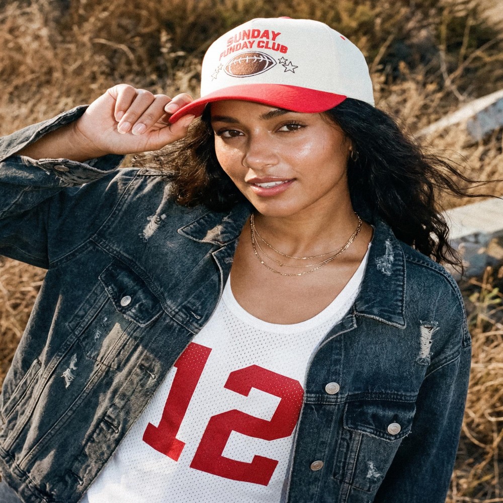 TCM0186 "SUNDAY FUNDAY CLUB" Embroidered Two Tone Football Cap - One Size Fits Most - Snap Back Closure - 100% Cotton view 2