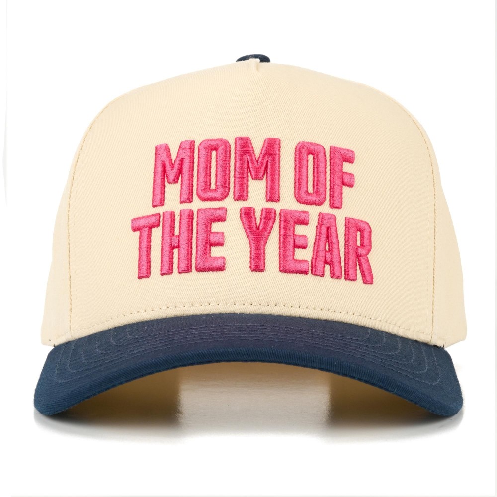 TCM0204 "MOM OF THE YEAR" Embroidered Three Tone Baseball Cap - One Size Fits Most - Snap Back Closure - 100% Cotton view 2