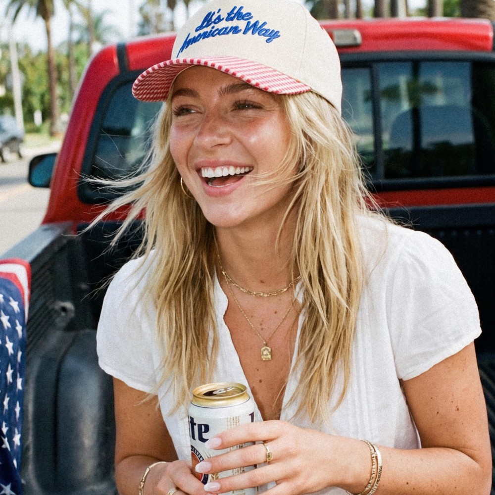 TCM0220 "Its The American Way" Embroidered Baseball Cap With Plaid Detail - Snap Back Closure - One Size Fits Most - 100% Cotton view 2
