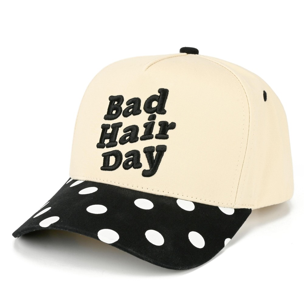 TCM0180 "Bad Hair Day" Embroidered Two Tone Baseball Cap With polkadot Detail - Snap Back Closure - One Size Fits Most - 100% Cotton view 4