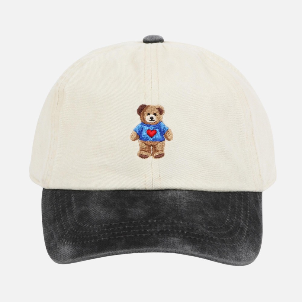 Teddy Bear In Heart Shirt Embroidered Two Tone Baseball Cap - One Size Fits Most - Slide Buckle Adjustment - 100% Cotton view 2
