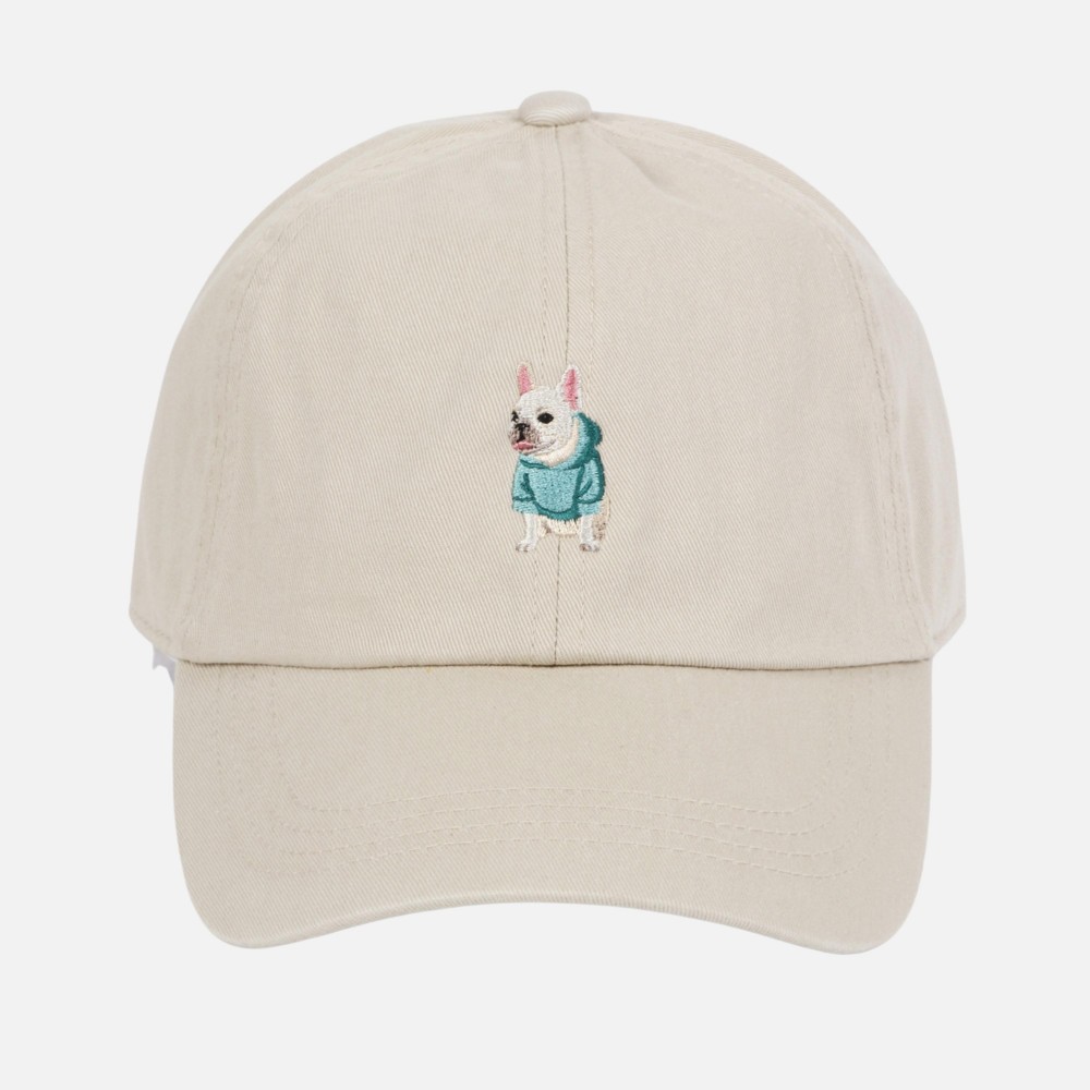 French Bulldog In A Hoodie Embroidered Baseball Cap - One Size Fits Most - Slide Buckle Adjustment - 100% Cotton view 2