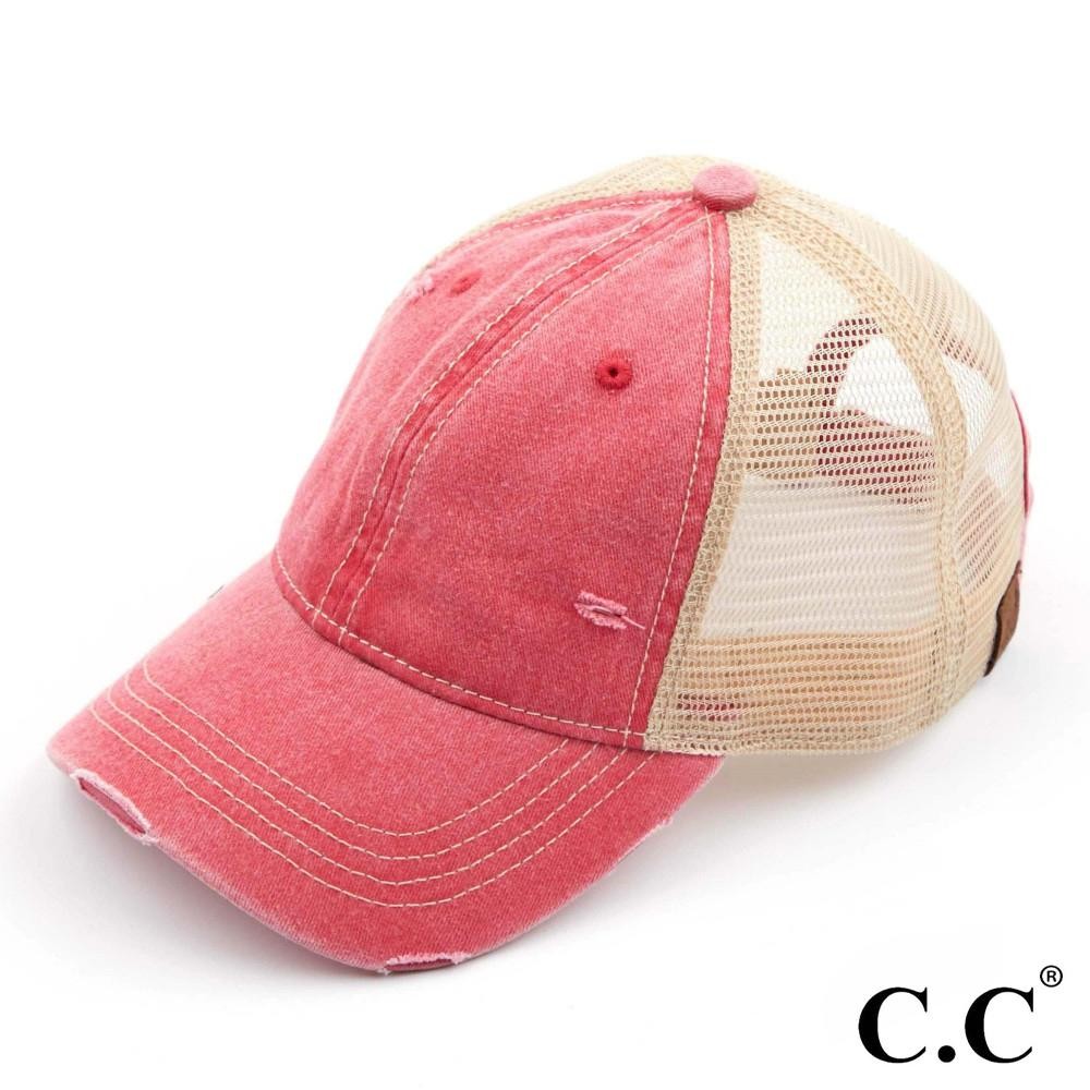 C.C. BA-912 Vintage Distressed Baseball Cap with Mesh Back - One size fits most - Adjustable velcro closure - 100% Cotton view 2