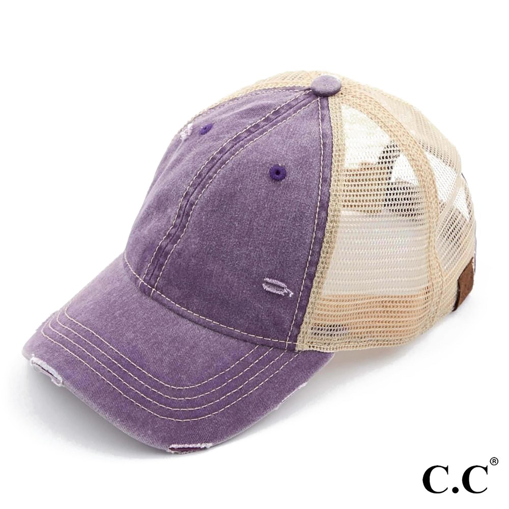 C.C. BA-912 Vintage Distressed Baseball Cap with Mesh Back - One size fits most - Adjustable velcro closure - 100% Cotton view 2