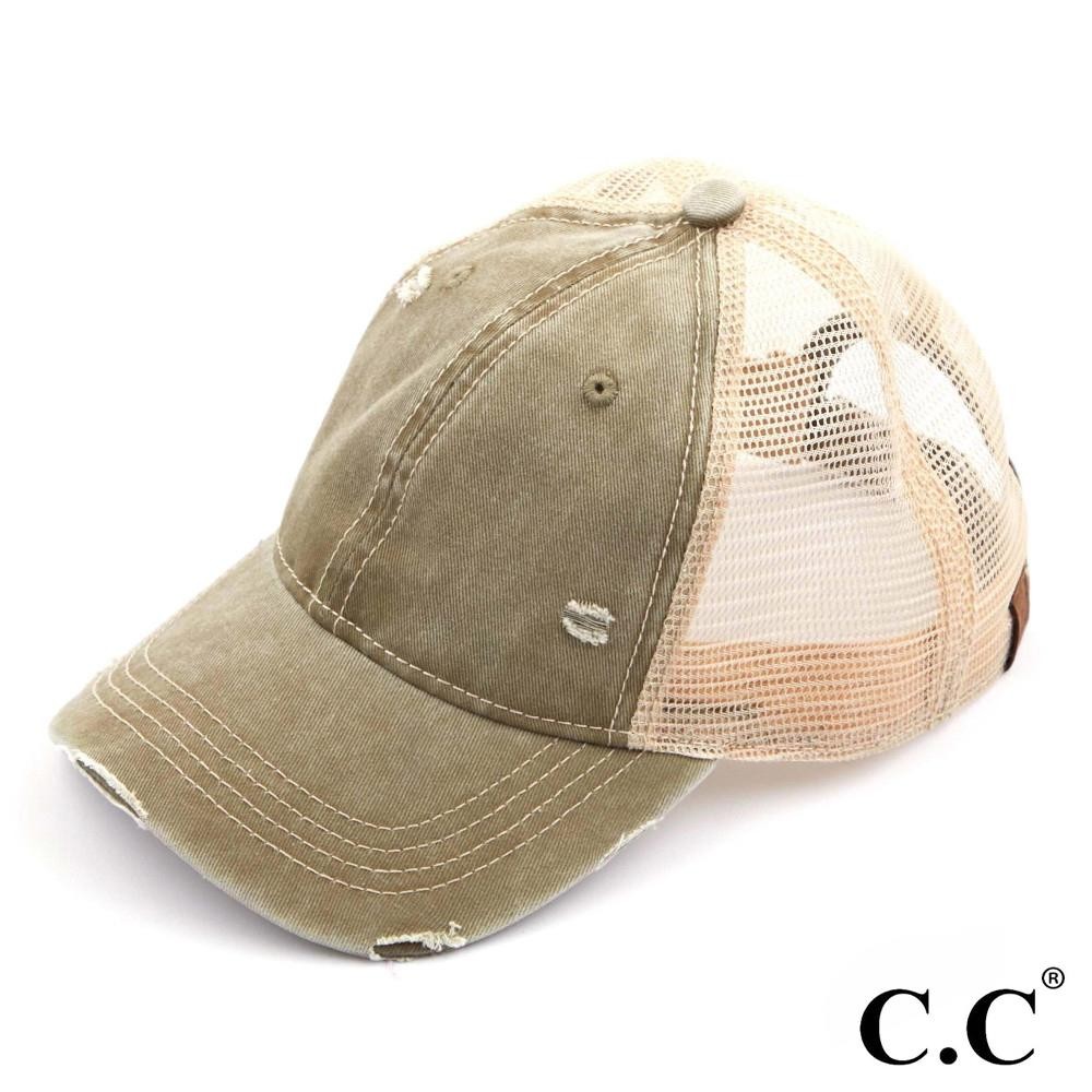 C.C. BA-912 Vintage Distressed Baseball Cap with Mesh Back - One size fits most - Adjustable velcro closure - 100% Cotton view 2