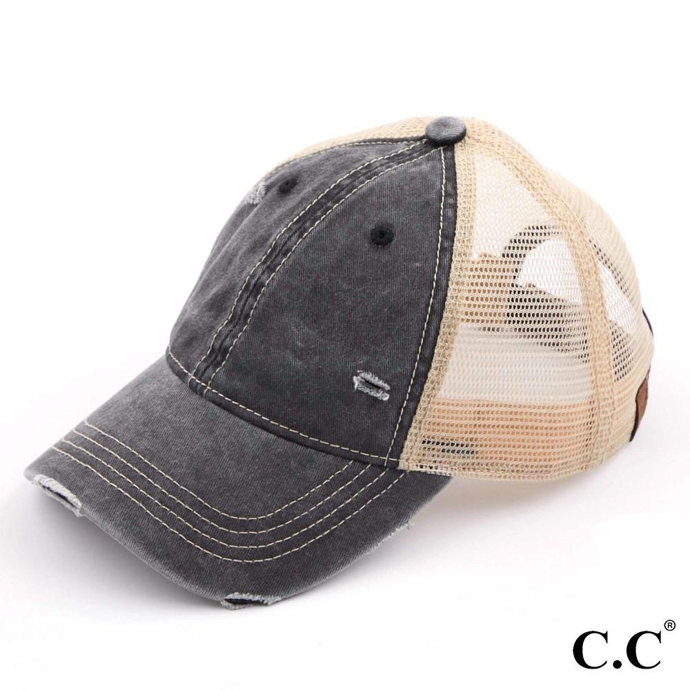 C.C. BA-912 Vintage Distressed Baseball Cap with Mesh Back - One size fits most - Adjustable velcro closure - 100% Cotton view 2