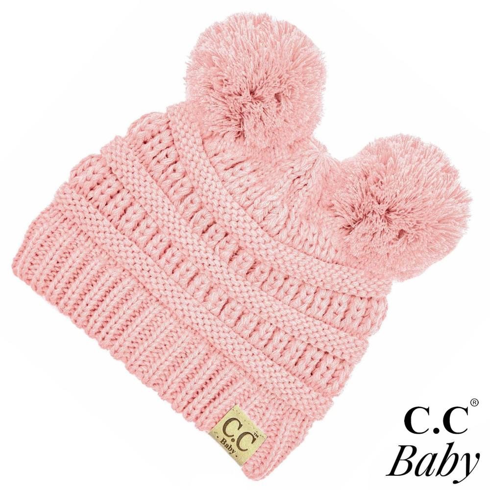 C.C BABY-23 Solid knit baby beanie with pom pom - 100% Acrylic - Band circumference is approximately: 9" unstretched 17" stretched - Approximately 6.5" long from crown to band - Fit varies based on child's head height and shape view 2