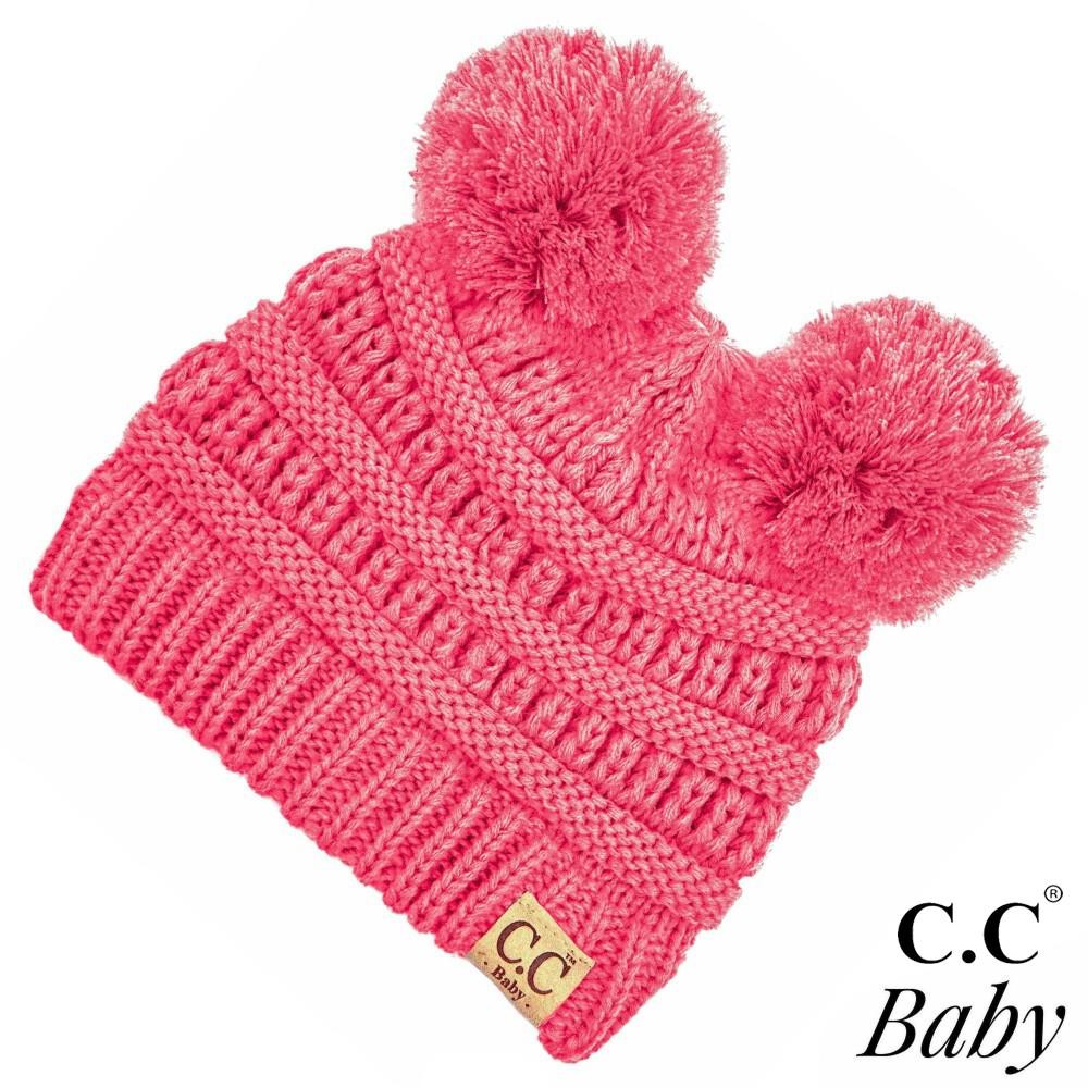 C.C BABY-23 Solid knit baby beanie with pom pom - 100% Acrylic - Band circumference is approximately: 9" unstretched 17" stretched - Approximately 6.5" long from crown to band - Fit varies based on child's head height and shape view 2