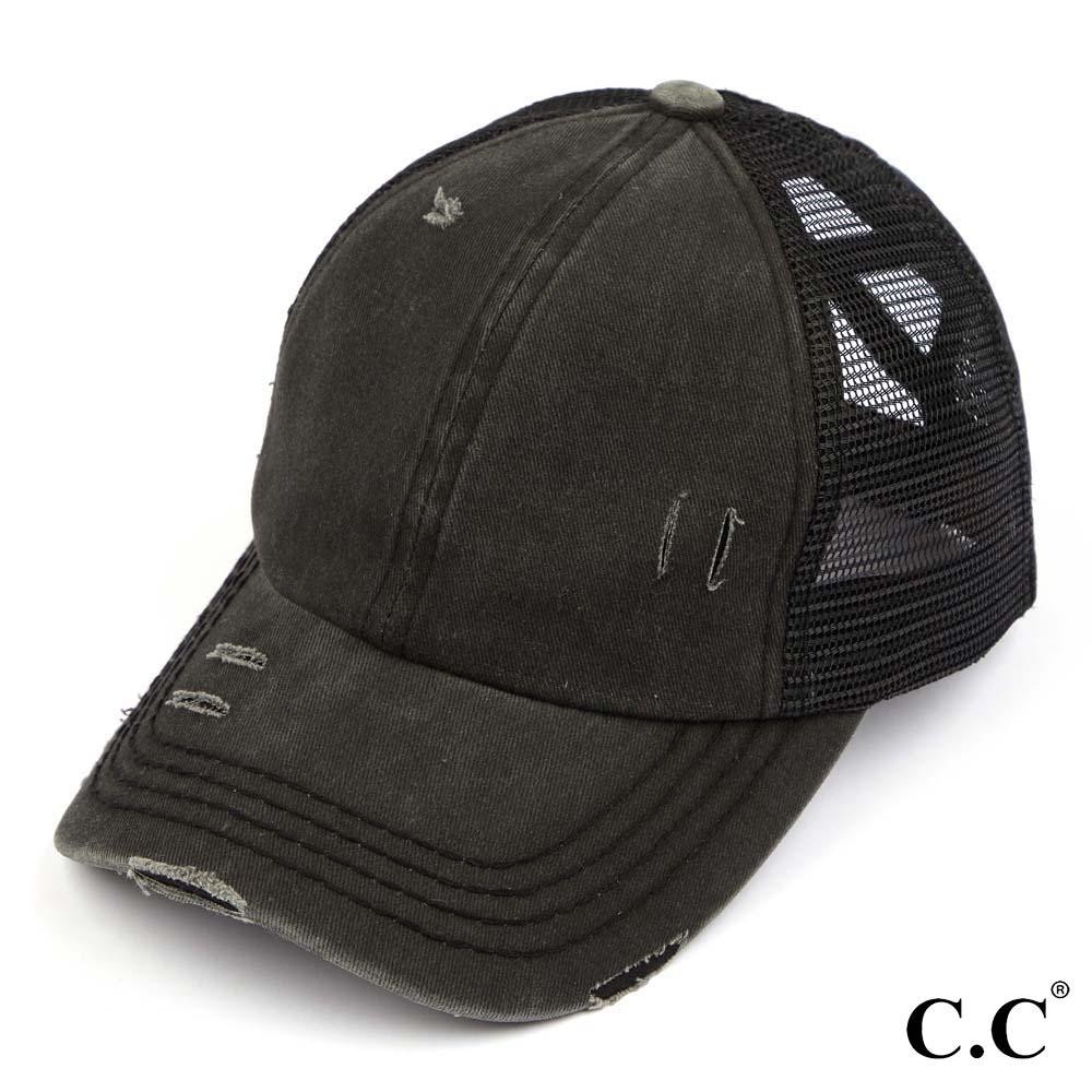 C.C BT-780 Distressed Criss-Cross Pony Cap - One Size Fits Most - Criss-Cross Pony Tail Opening - Adjustable Velcro Closure - 60% Cotton 40% Polyester view 2