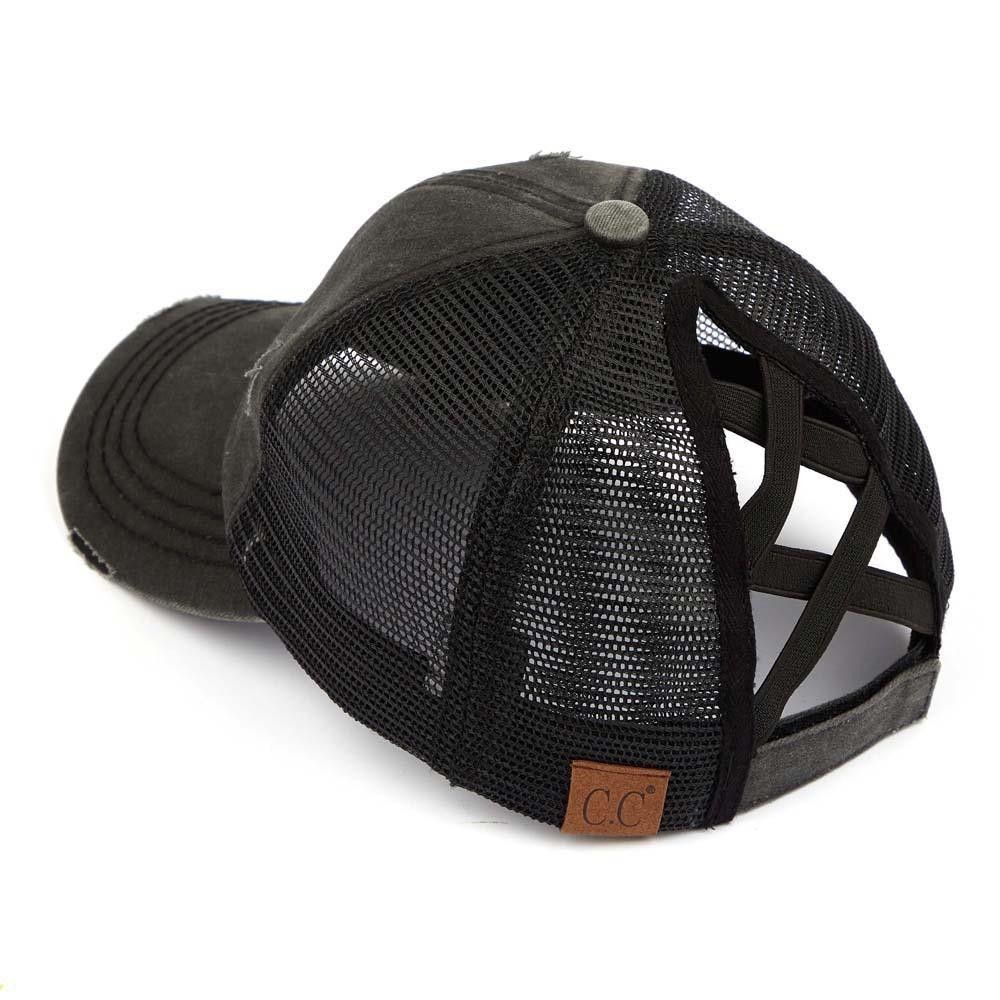 C.C BT-780 Distressed Criss-Cross Pony Cap - One Size Fits Most - Criss-Cross Pony Tail Opening - Adjustable Velcro Closure - 60% Cotton 40% Polyester view 4